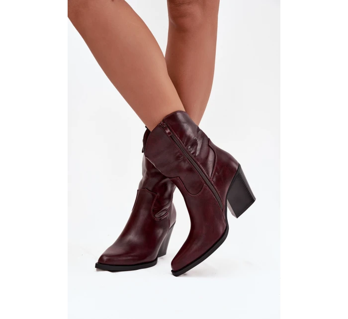 Dámské kotníkové boty na podpatku D8271 Vínová - Sweet Shoes