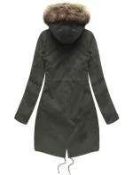 Dámská zimní bunda parka v army barvě s odepínací podšívkou a kapucí (7626)