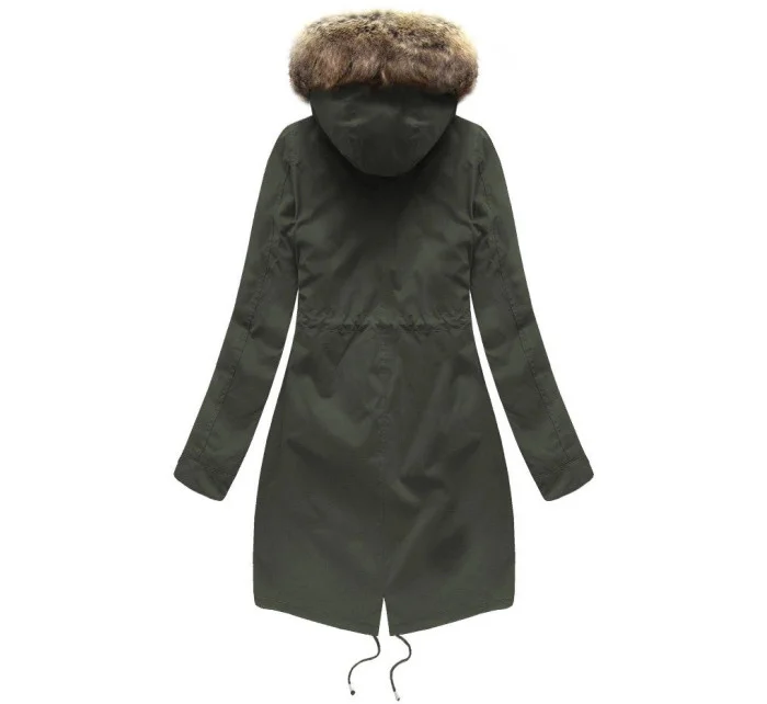 Dámská zimní bunda parka v army barvě s odepínací podšívkou a kapucí (7626)