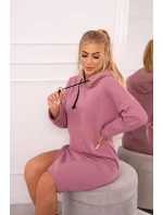 Šaty s kapucí a bočním rozparkem tmavě růžové Šaty s kapucí a bočním rozparkem tmavě růžové