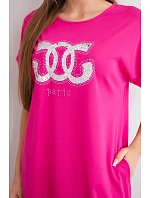 Dámské viskózové šaty s krátkým rukávem a ozdobným potiskem fuchsiová