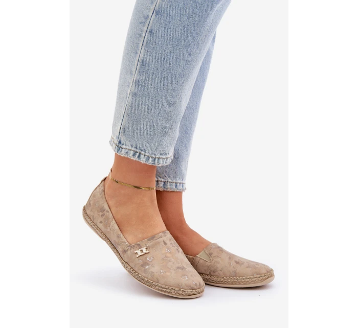 Elegantní Velurové Espadrilky S Květinami Dámské Béžové Zazoo 10177