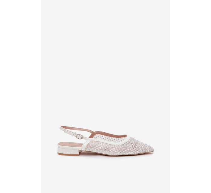 Síťované baleríny s odhalenou patou bílé Pyvona