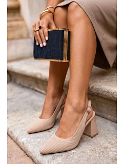 Materiálové sandály na podpatku Béžové Elissea