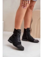Dámské zateplené kotníkové boty na nízkém podpatku s ozdobami – černé Ellieo Dámské zateplené kotníkové boty na nízkém podpatku s ozdobami – černé Ellieo