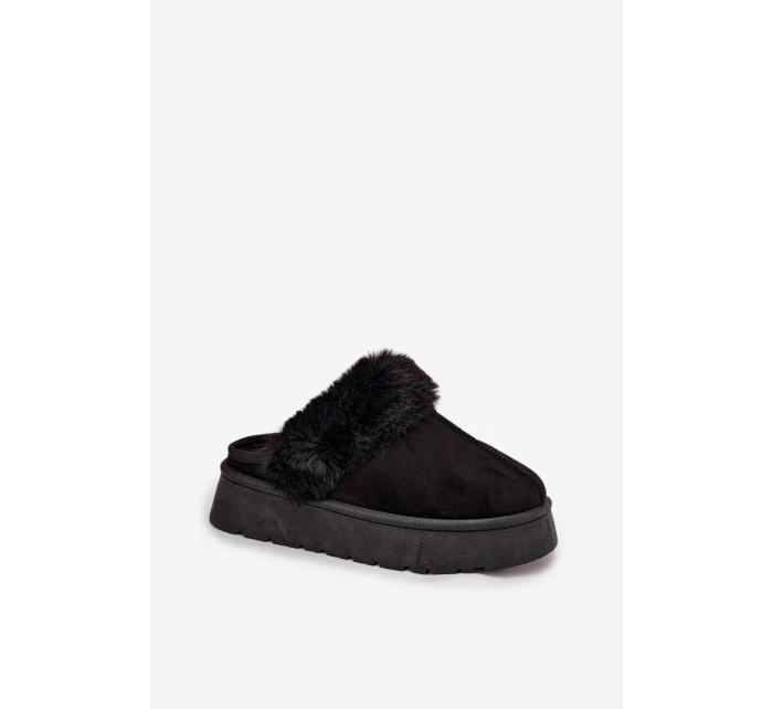 Dámské pantofle na platformě s kožíškem – černé Linaris Dámské pantofle na platformě s kožíškem – černé Linaris
