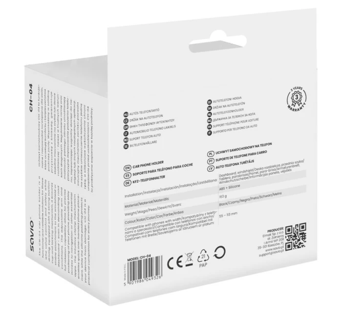 DRŽÁK TELEFONU DO AUTA SAVIO, ČELNÍ SKLO CH-04