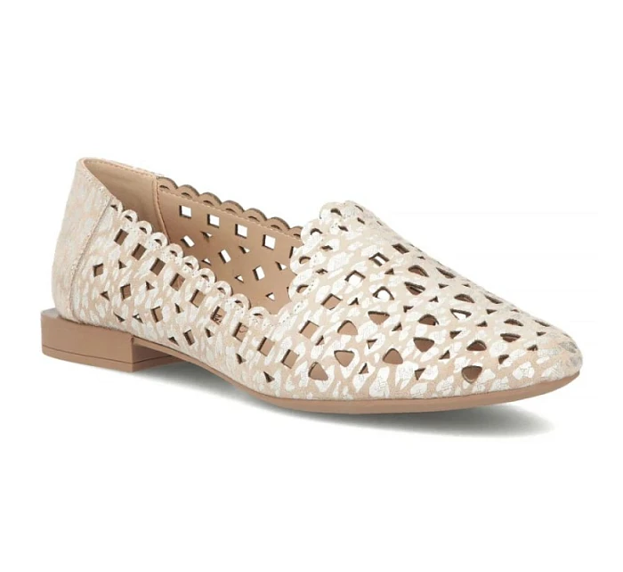 Dámské kožené ažurové polobotky béžové barvy Filippo model 22079006 Dámské kožené ažurové polobotky béžové barvy Filippo model 22079006