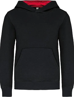 Kariban K 453 Dětská kontrastní mikina s kapucí 20.K453 black/red