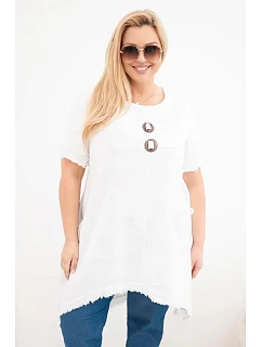 Dámské bavlněné šaty Plus Size s delším zadním dílem a kapsou bílá