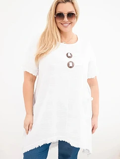 Dámské bavlněné šaty Plus Size s delším zadním dílem a kapsou bílá