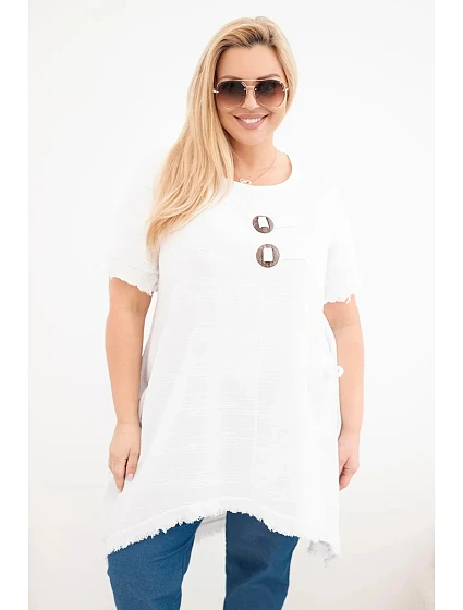 Dámské bavlněné šaty Plus Size s delším zadním dílem a kapsou bílá