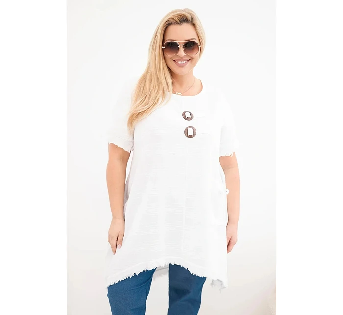 Dámské bavlněné šaty Plus Size s delším zadním dílem a kapsou bílá