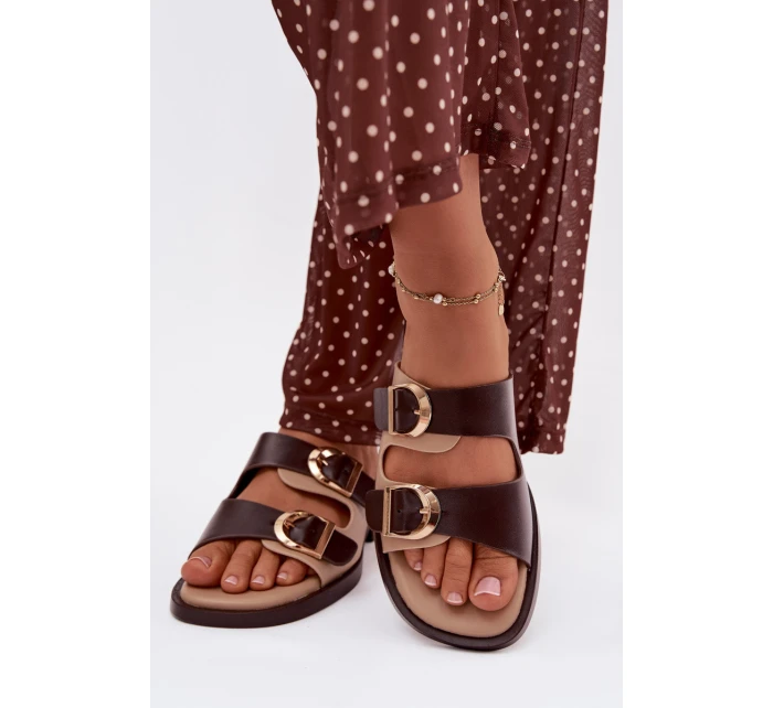 Dámské nazouváky se zlatými sponami béžovo-hnědé Danelle