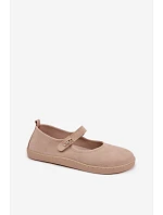 Kožené semišové baleríny Barefoot s páskem Zazoo 10206 béžové