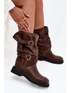 Dámské kozačky ke kolenům s pásky a sponami Halvessa – hnědé