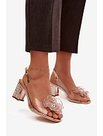 Dámské sandály na podpatku s ozdobou D&A MR52-238 Růžové zlato - D&A