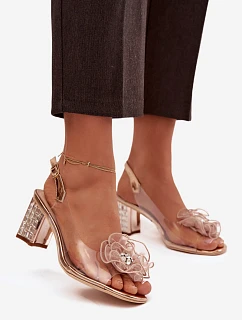 Dámské sandály na podpatku s ozdobou D&A MR52-238 Růžové zlato - D&A