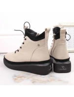 zateplené kožené boty na platformě W model 21307447 beige - FILIPPO zateplené kožené boty na platformě W model 21307447 beige - FILIPPO