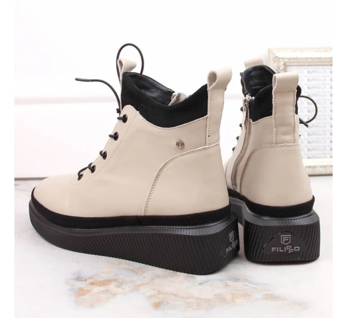 zateplené kožené boty na platformě W model 21307447 beige - FILIPPO zateplené kožené boty na platformě W model 21307447 beige - FILIPPO