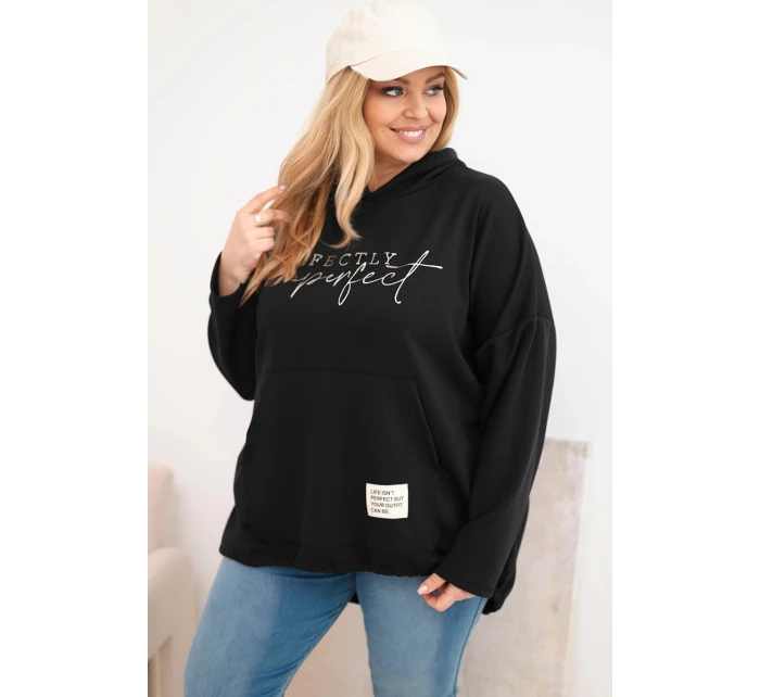 Dámská mikina Plus Size s kapucí a potiskem černá