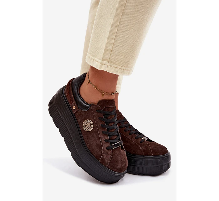 Kožené semišové dámské tenisky na platformě D&A LR61-7094 čokoládové Kožené semišové dámské tenisky na platformě D&A LR61-7094 čokoládové