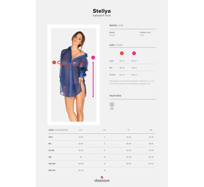 Sexy halenka Stellya babydoll modrá - Obsessive Sexy halenka Stellya babydoll modrá - Obsessive