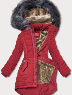 Tmavě červená asymetrická dámská zimní bunda (M-21301)
