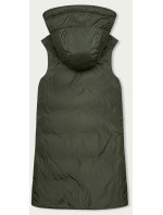 Béžovo-khaki dlouhá dámská oboustranná vesta (B8159-12)