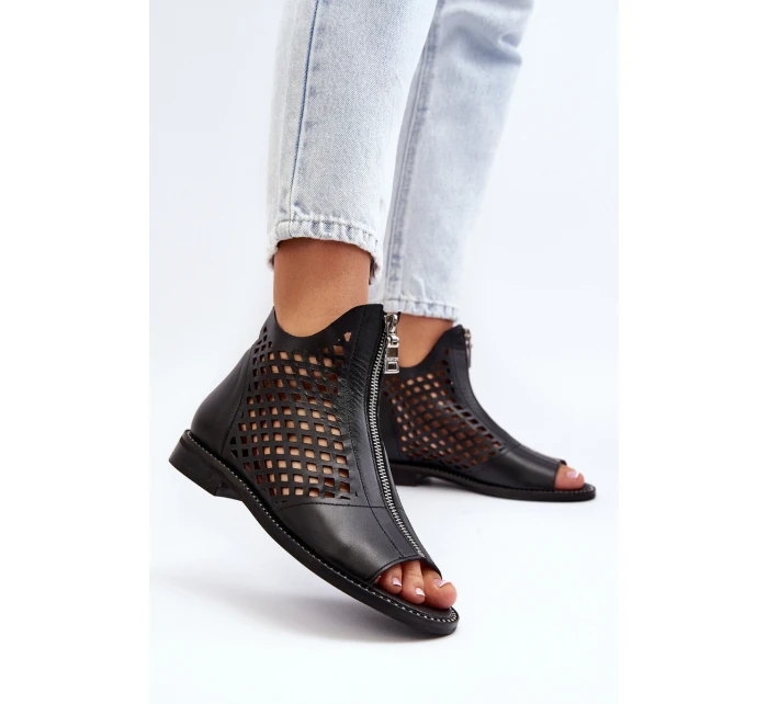 Zazoo 977/L Kožené vyšívané sandály na zip