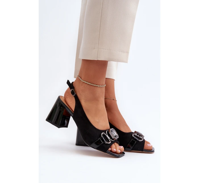 Dámské sandály na podpatku s ozdobou černé D&A model 21655872 - S.Barski