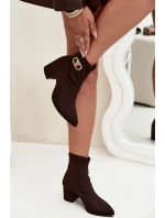 Dámské boty na podpatku se zlatým detailem Čokoládové model 21703500 - Zazoo