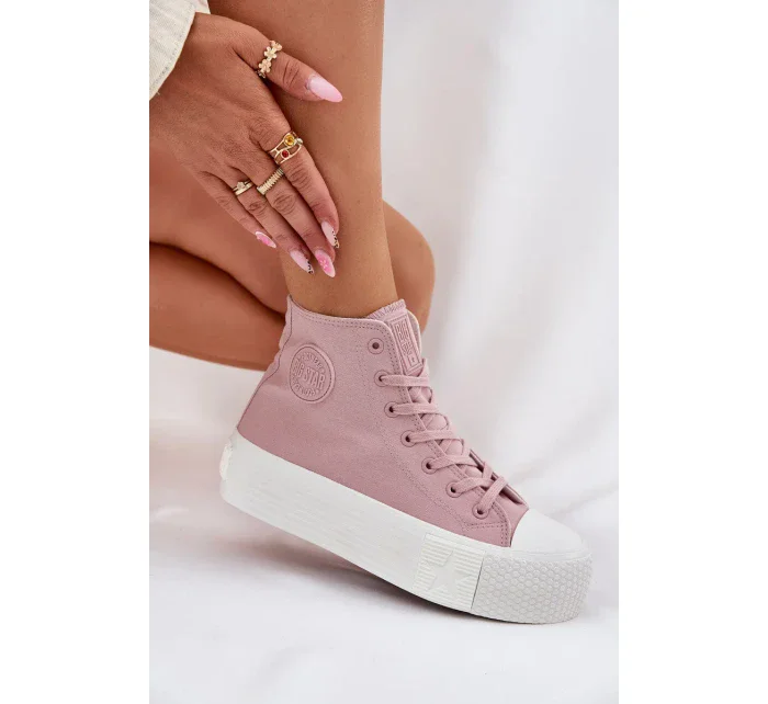 Dámské plátěné tenisky na platformě Big Star – růžové