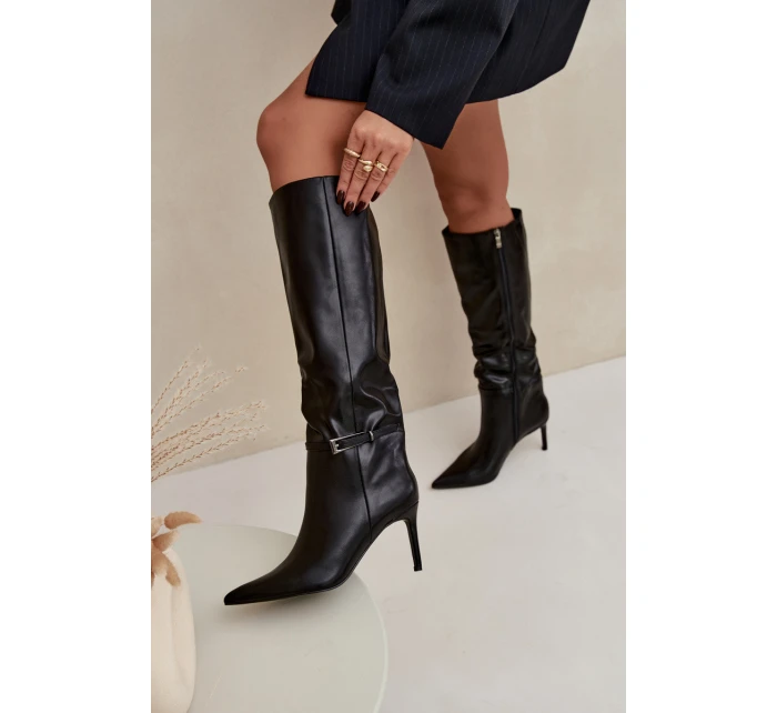 Dámské kotníkové boty Lisanne na jehlovém podpatku s páskem – černé