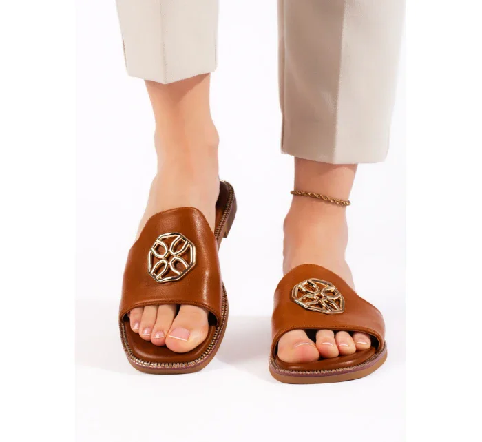 Originální dámské nazouváky hnědé bez podpatku Originální dámské nazouváky hnědé bez podpatku