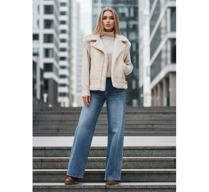Dámská kožená vesta s ovčí kůží béžová FashionStreet TY5238z