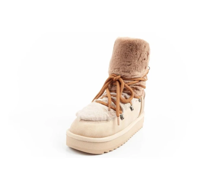 D.Franklin sněhule dámské zimní módní kožešinové zateplené hnědé béžové vysoké dámské