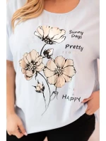 Dámská blůza Plus Size z viskózy s květinovým potiskem a nápisem modrá