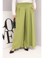 Dámské bavlněné kalhoty Plus Size s širokým střihem a volným střihem pistáciové Dámské bavlněné kalhoty Plus Size s širokým střihem a volným střihem pistáciové