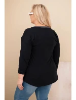 Dámská blůza Plus Size s nápisem a perlami černá