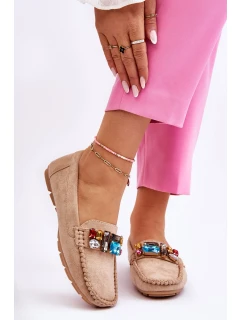 Dámské semišové mokasíny s krystaly Béžove model 21612163 - EVENTO