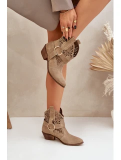 Semišové Boty Cowboy S Výřezem Na Podpatku Béžové Zazoo 2994