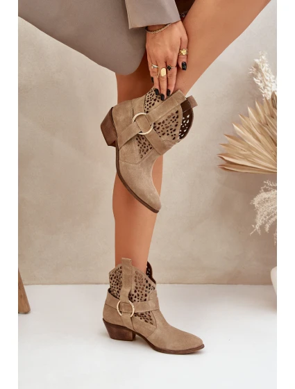 Semišové Boty Cowboy S Výřezem Na Podpatku Béžové Zazoo 2994