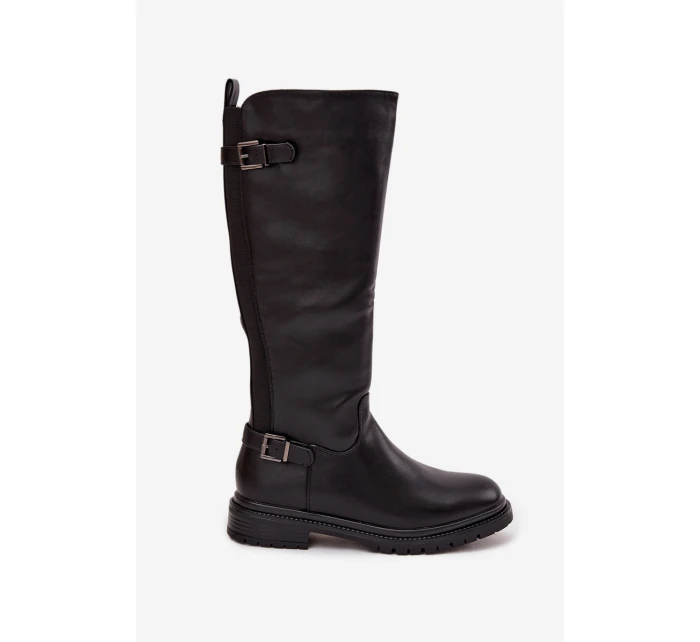 dámské kozačky na nízkém podpatku s přezkami Černé model 21714944 - Boto