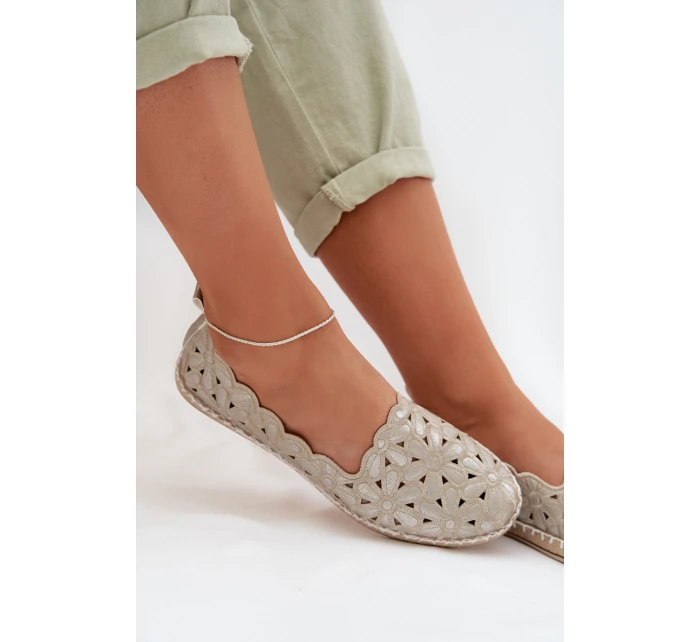 Dámské nazouvací baleríny s květinami zlaté Vennice