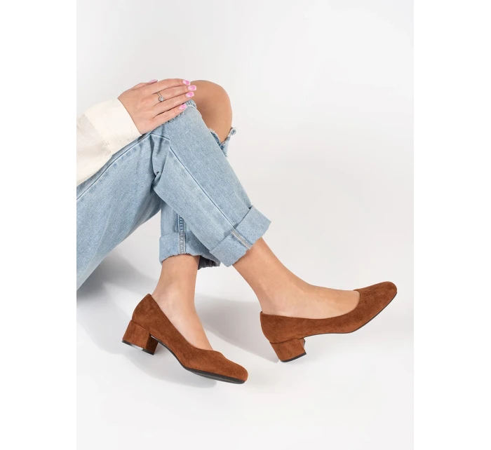 Pohodlné  lodičky dámské Jasnobrązowy na širokém podpatku