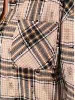 Koszula w kratę damska z przetarciami beżowa FashionStreet DY0485