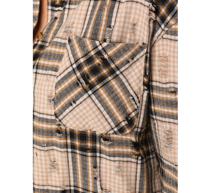 Koszula w kratę damska z przetarciami beżowa FashionStreet DY0485