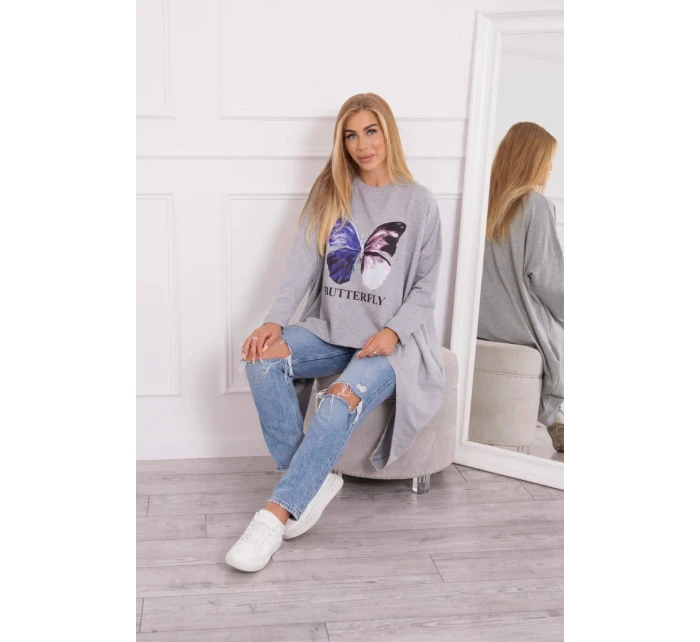 Halenka oversize s potiskem šedá