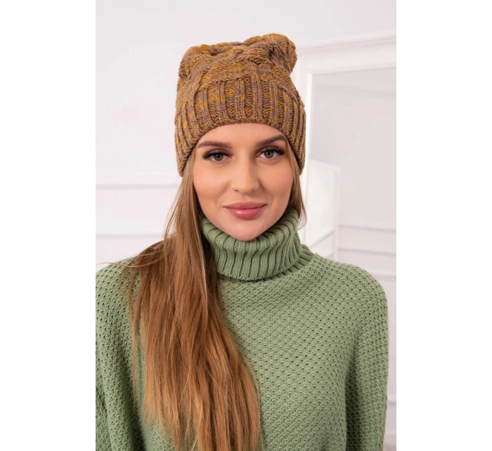 Fleecová čepice Dolores K303 hořčicová+hnědá